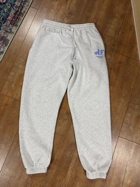 White Fox Boutique Light Heather Gray Joggers with Blue Logo